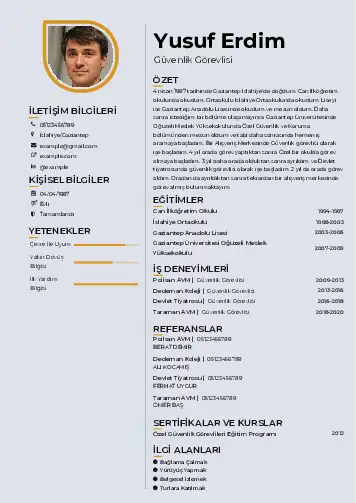 Güvenlik Görevlisi CV Örnekleri cv indir